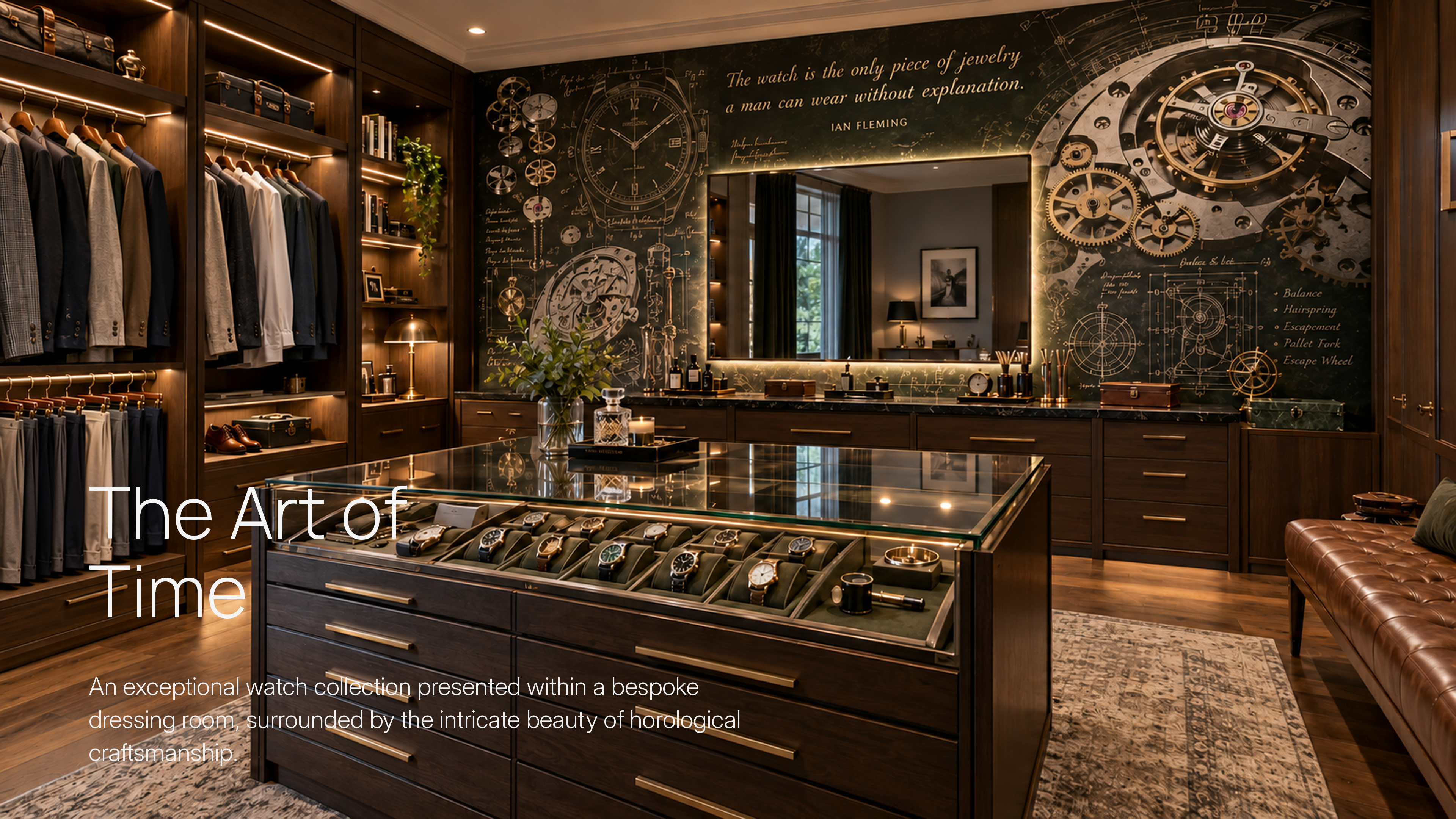The Art of Time: bespoke dressing room displaying a private watch collection